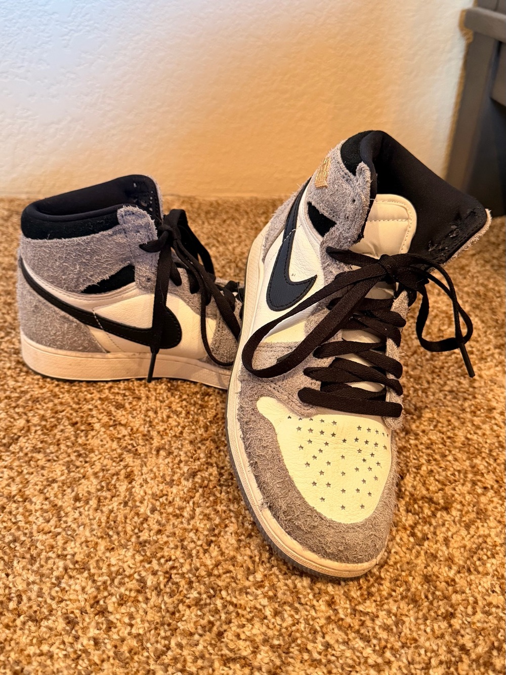 Nike High-Top Sneakers in White, Gray, and Black